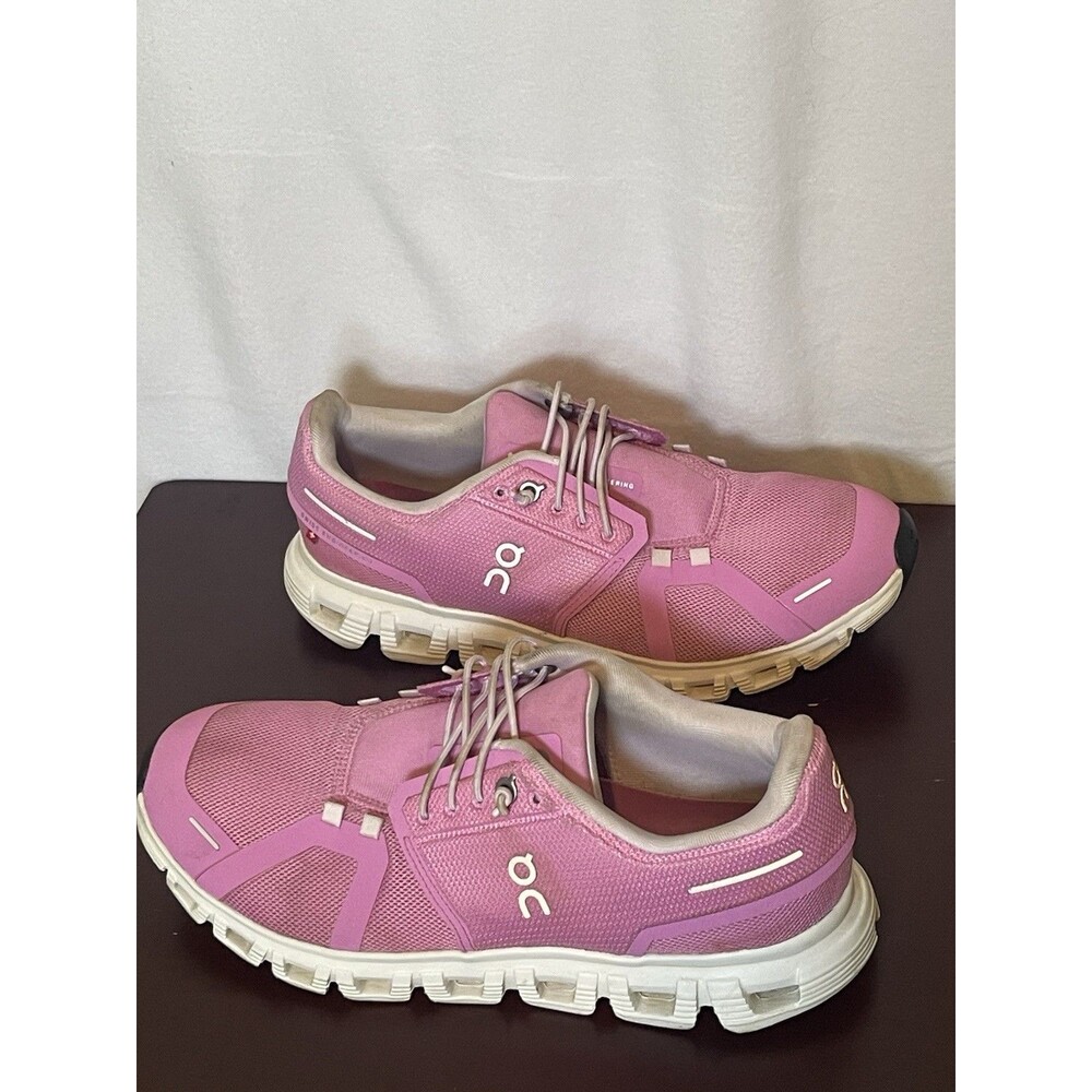 On Cloud 6 Raspberry/White Women's Size 10 Mesh Low Top Lace-Up Sneakers - Picture 5 of 10